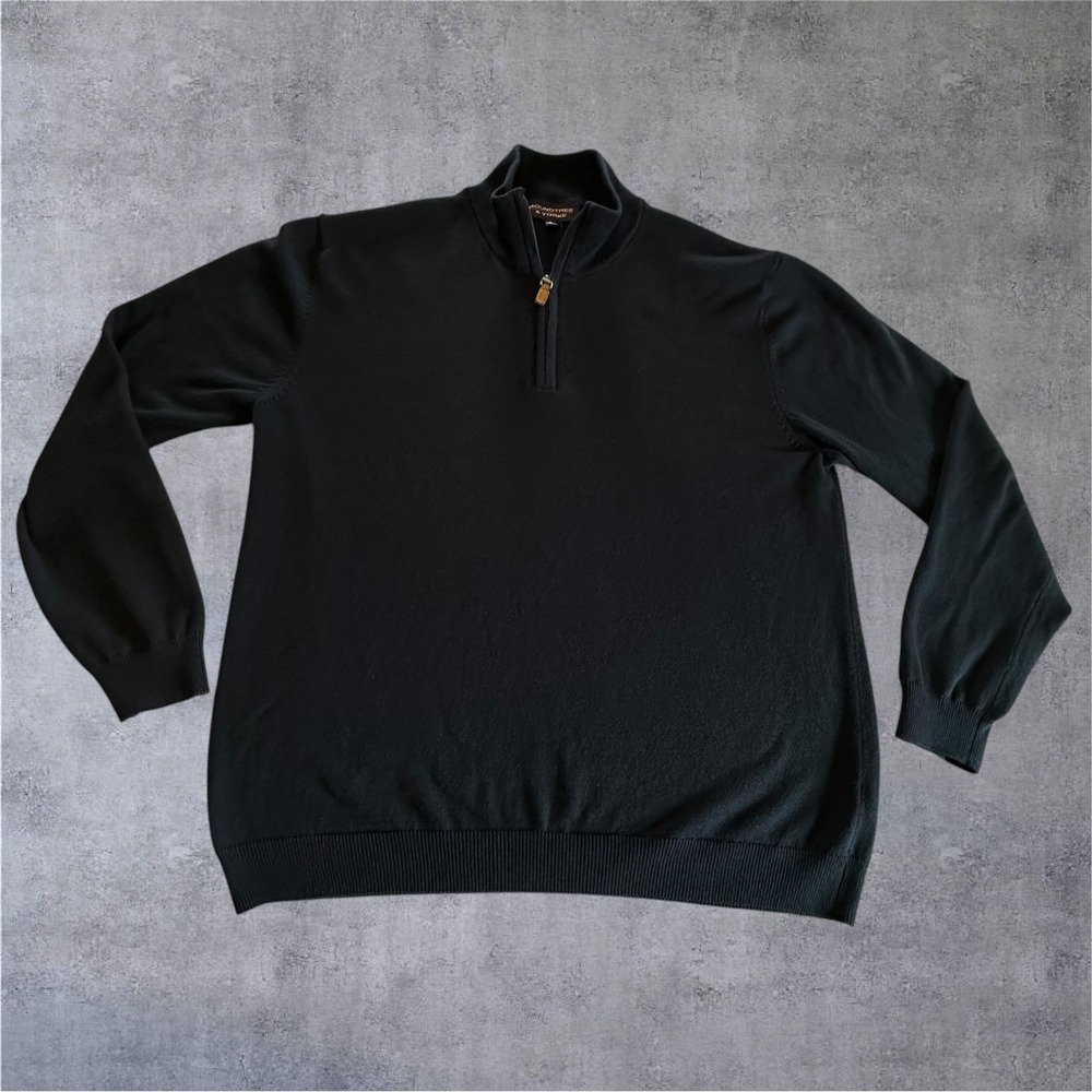 Roundtree & Yorke Quarter Zip Sweater Mens Large Navy Blue Mock Neck